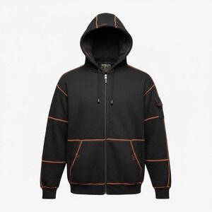 Vintage Y2K Jordan Craig Black Zip Up Hoodie Orange Stitching Mens Size‎ XL